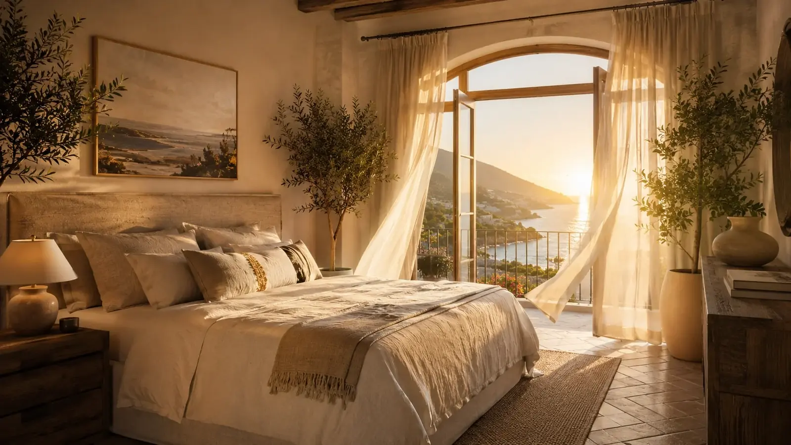 Doppelbett in einem Gästezimmer an der Küste