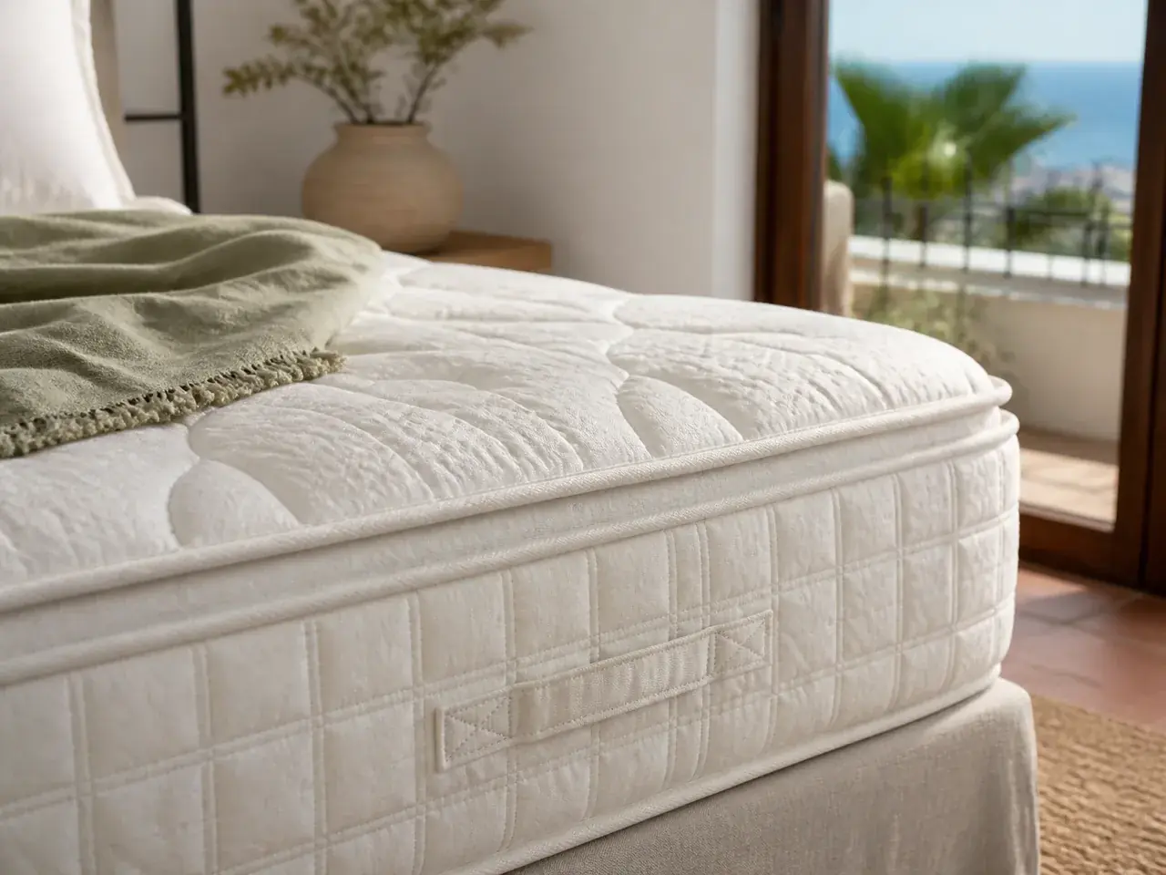 Gestepptes Matratzenmaterial in einem Schlafzimmer an der Costa del Sol