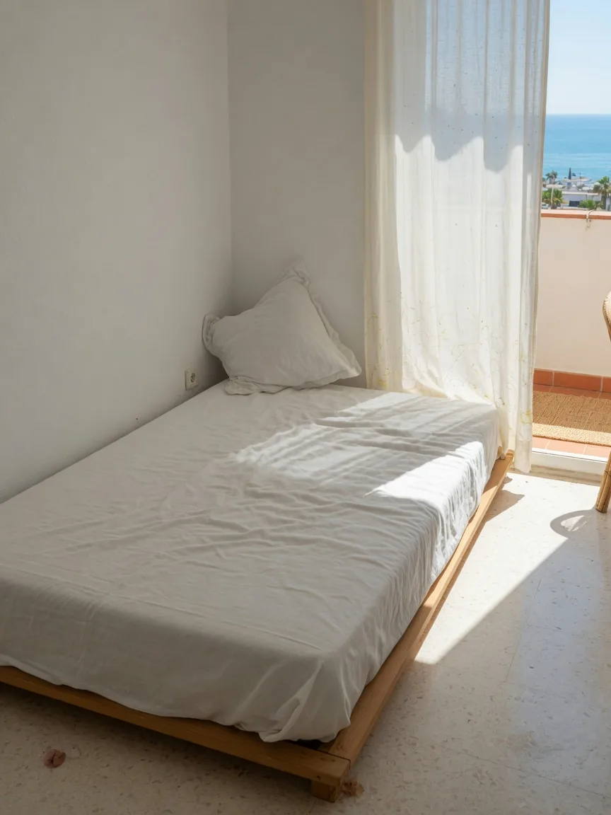 Helles Schlafzimmer in einer Ferienwohnung an der Costa del Sol