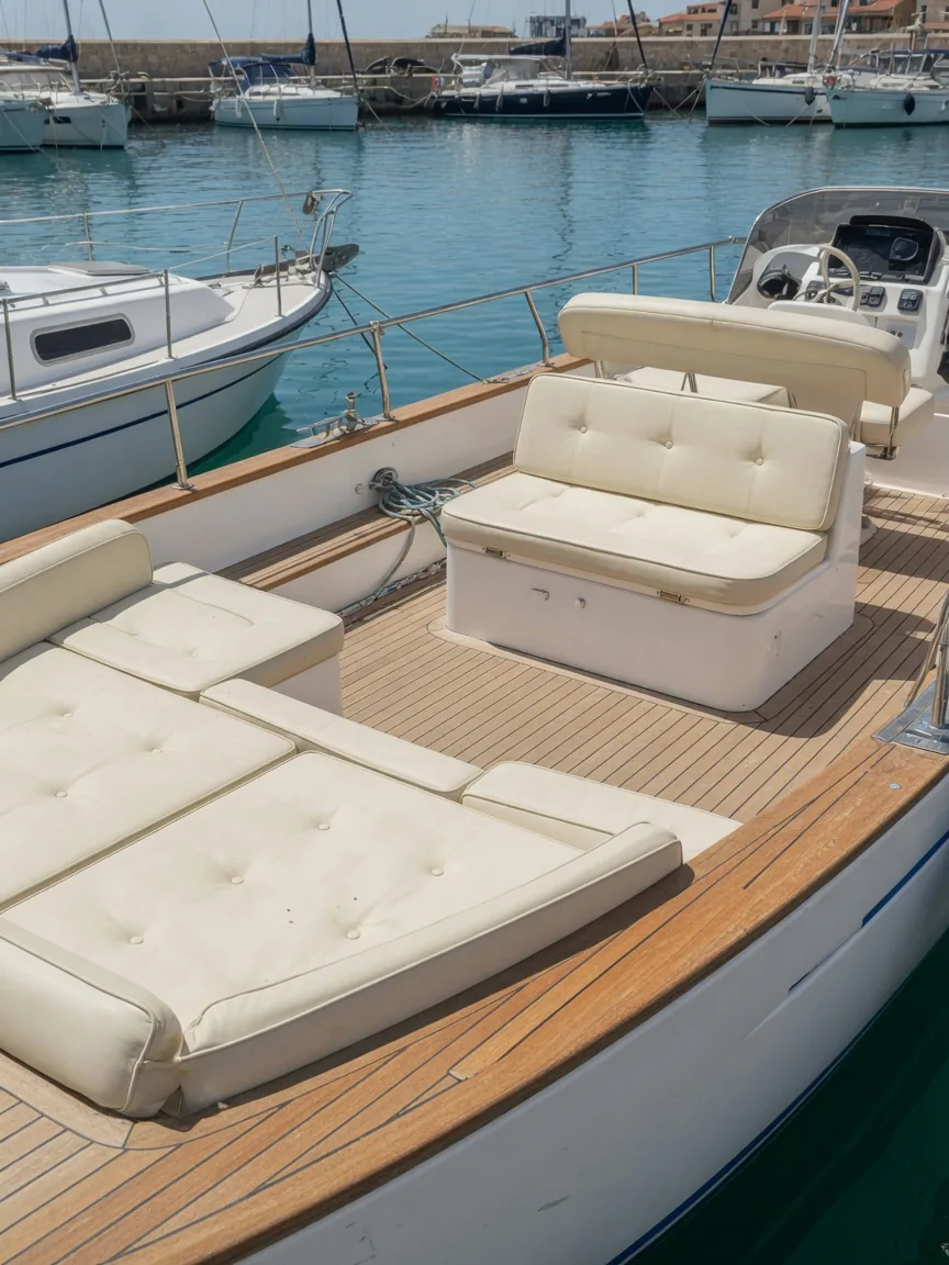 Yacht-Cockpitpolster in einem Hafen an der Costa del Sol