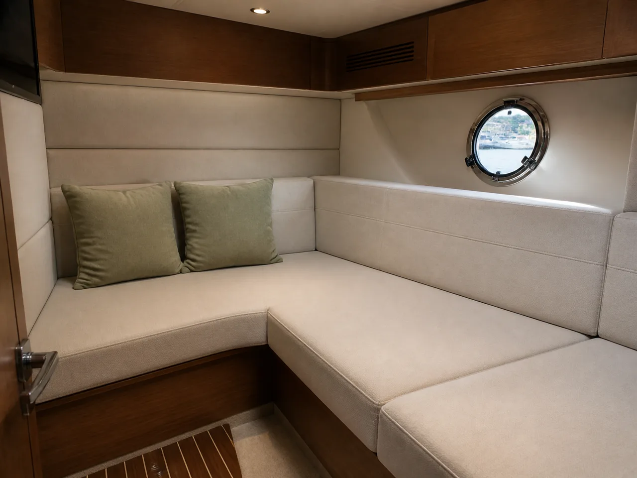 Helle Polster in einer Yachtkabine