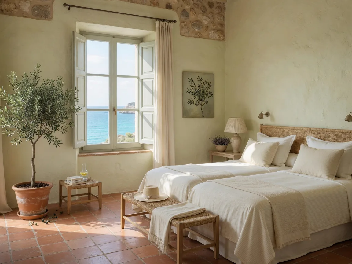 Hotelbett auf Mallorca mit Meerblick