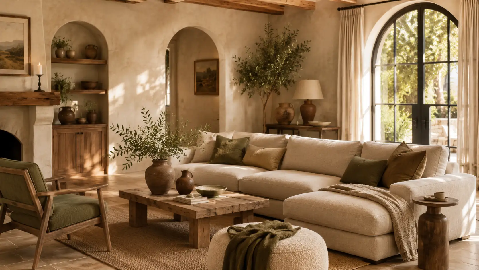 Wohnzimmer mit Leinensofa in einer mallorquinischen Finca