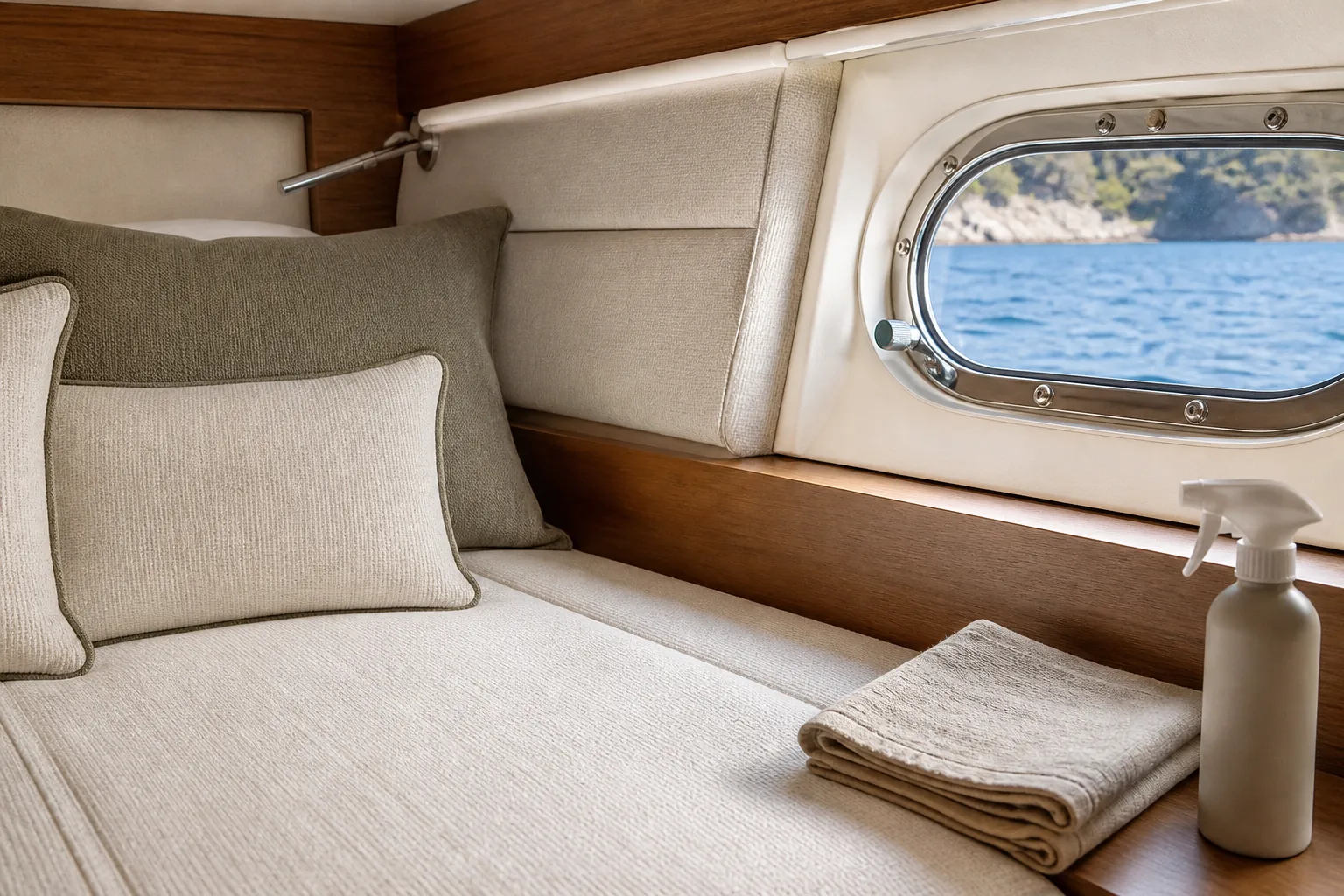 Helle Polster in einer Yacht-Kabine vor Mallorca